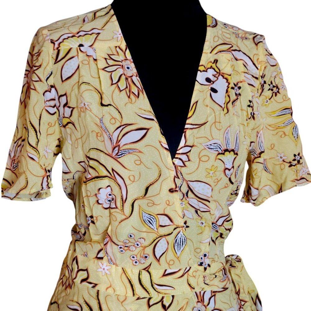 The Kooples Paris Yellow Floral Silky Dress Asymmetrical Ruffle Small NWT $320 - Picture 2 of 8
